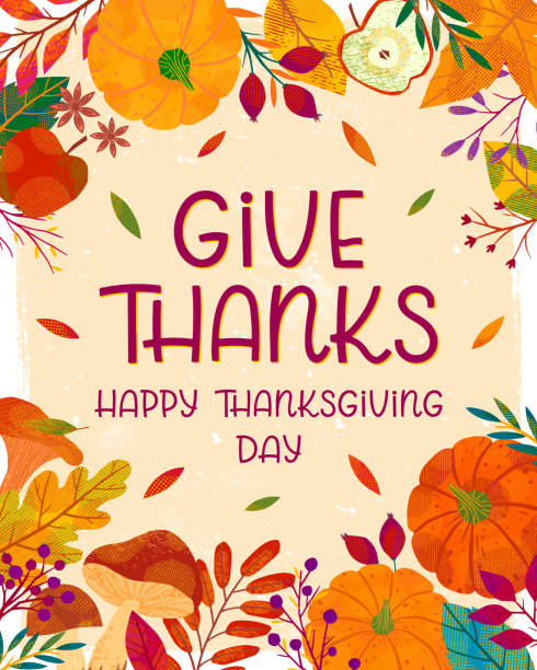 ilustraciones, imágenes clip art, dibujos animados e iconos de stock de feliz cartel del día de acción de gracias - dar gracias - thanksgiving cheerful happiness gratitude