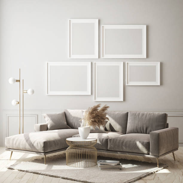 istock mock up poster frame in modern interior background, scandinavian style, 3D render 1180844639