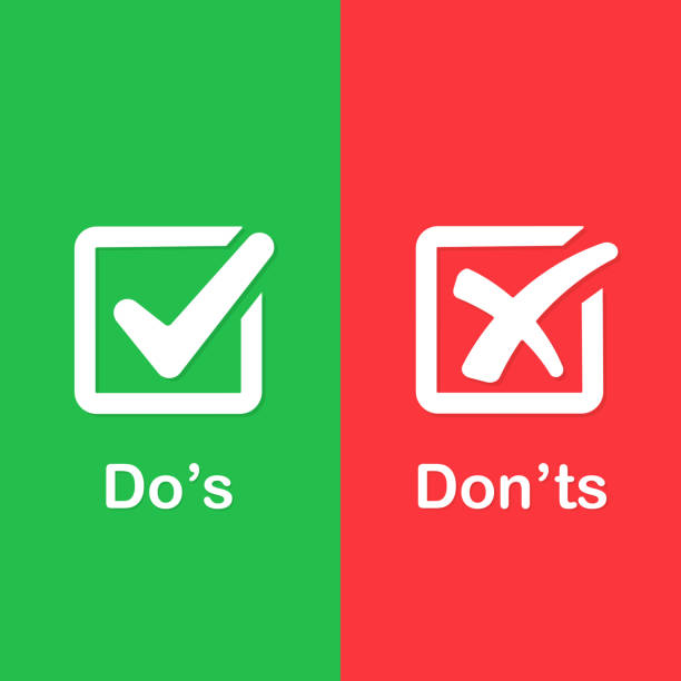 チェックは、dosとドントでuiボタンをマークします。 do と do's を示す署名投稿。テスト結果が不十分または良好なテスト結果またはパフォーマンスレビューの概念。 - what to do点のイラスト素材／クリップアート素材／マンガ素材／アイコン素材