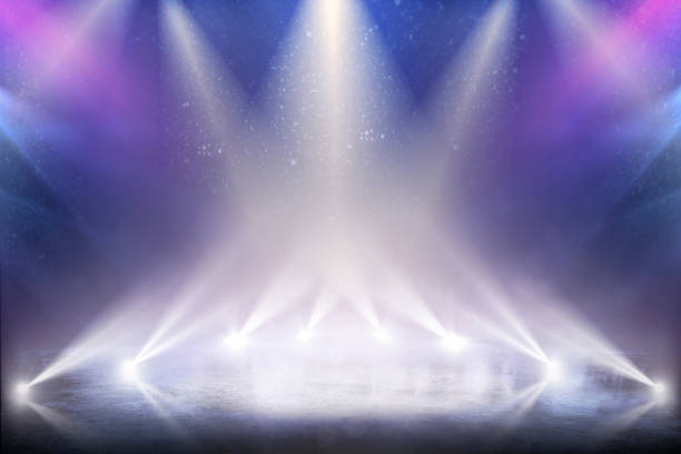 istock Beautiful empty winter background and empty ice rink with lights 1180848578