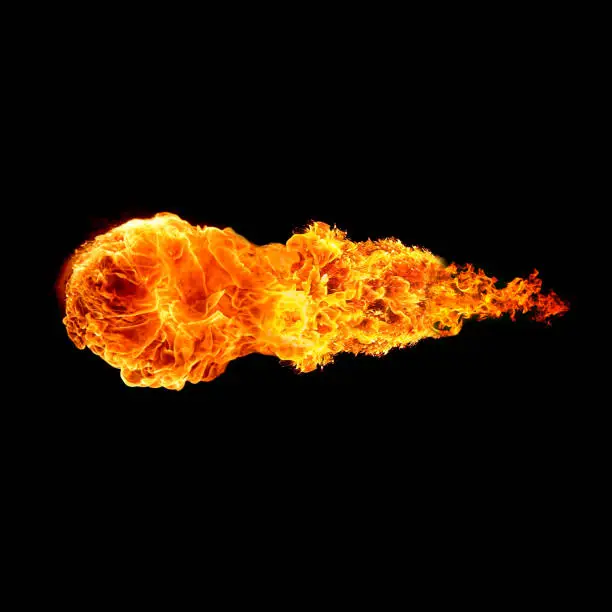 Photo of ball of fire isolated on black background