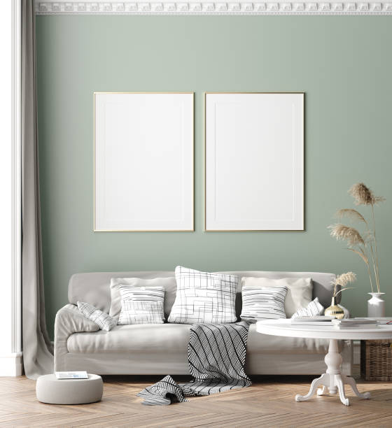 istock Mock up poster frame in modern interior background, Scandinavian style 1180850083