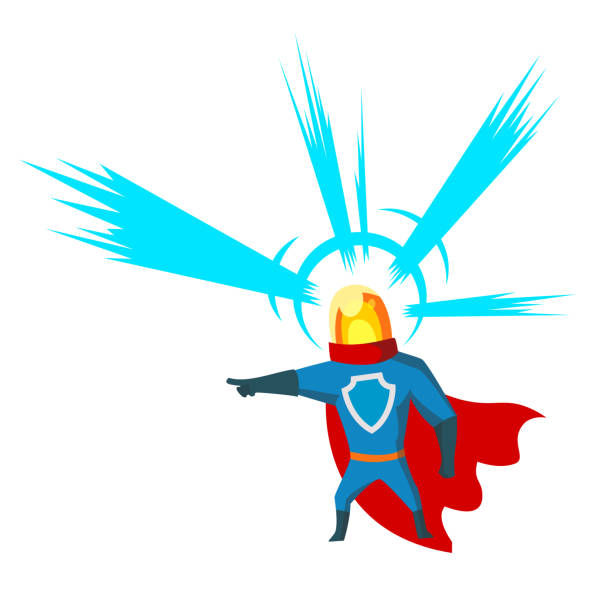 ilustrações de stock, clip art, desenhos animados e ícones de pointing superhero with head light character clipart cartoon vector - superhero cape confidence futuristic