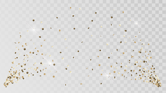 Shot of golden confetti crackers on a transparent background, celebration and celebration, gold decoration