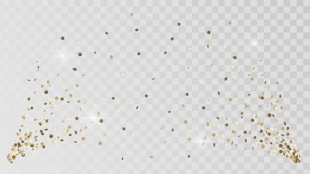 Shot of golden confetti crackers Shot of golden confetti crackers on a transparent background, celebration and celebration, gold decoration confetti illustrations stock illustrations