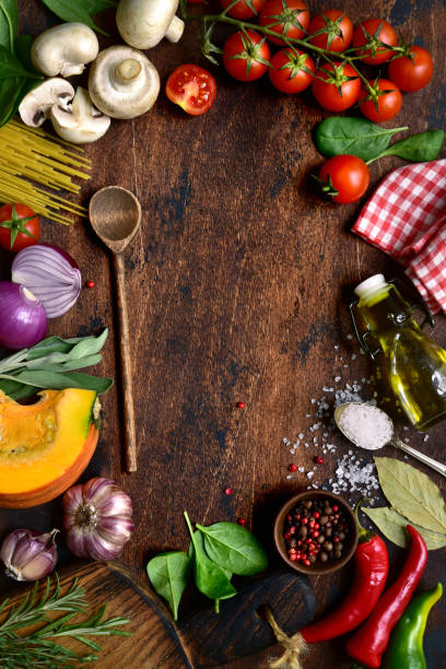 istock Culinary background with ingredients for making vegetarian dishes 1180854828