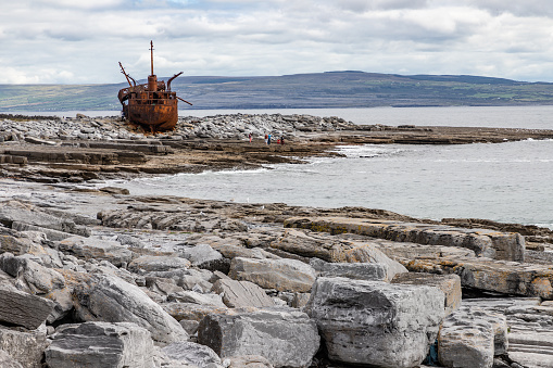 Plassey shipwreck and rocks in Inisheer Island, Galway, Ireland