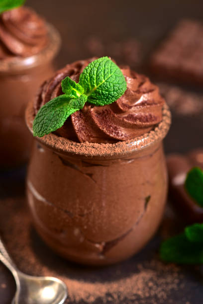istock Homemade delicious chocolate mousse with mint 1180854906