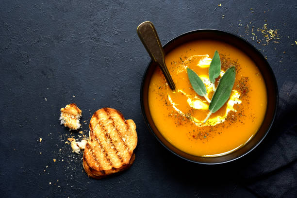 Creamy pumpkin soup with sage