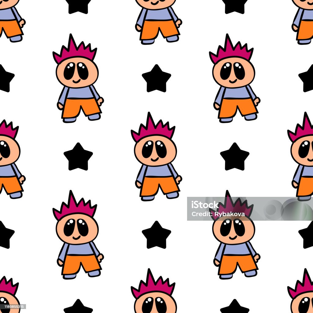 Cartoon Boy Pattern Seamless Pattern With Boy In Cartoon Style Stock Illustration ...