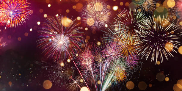 istock Colorful firework with bokeh background. New Year celebration. 1180864212