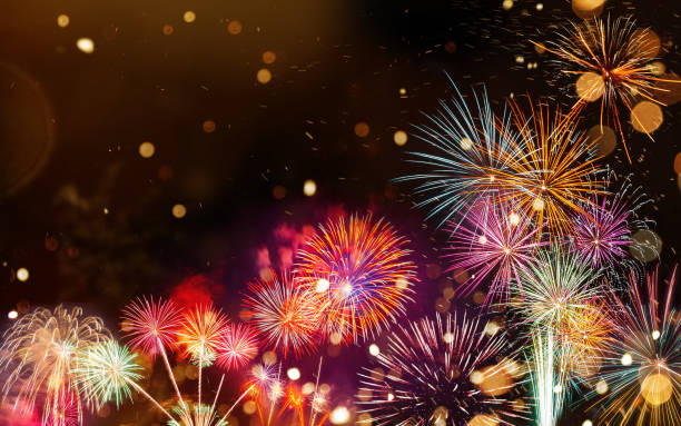 istock Colorful firework with bokeh background. New Year celebration. 1180864222