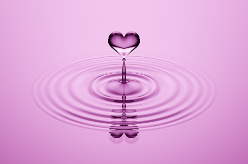 3D Pink Heart Shaped Water Droplet Splash Background