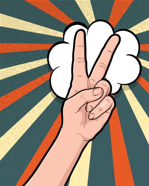ilustraciones, imágenes clip art, dibujos animados e iconos de stock de gesto de mano cómic pop arte aislado - peace sign counting child human finger