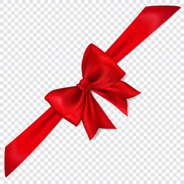 Vector illustration of Red bow with diagonally ribbon