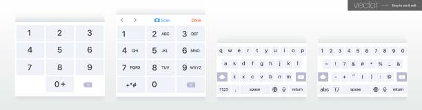 satz von vektor mobilen tastaturen. schaltflächen alphabet und ziffern. - web page wire frame internet sketch stock-grafiken, -clipart, -cartoons und -symbole