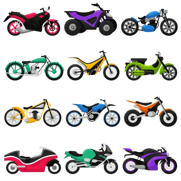 Vector illustration of Motorcycle vector motorbike and motoring cycle ride transport ch