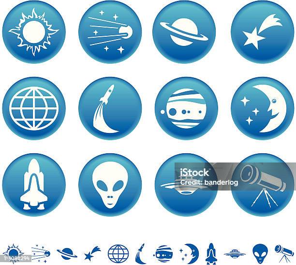 Ilustración de Espacio De Símbolos y más Vectores Libres de Derechos de Cohete espacial - Cohete espacial, Exploración espacial, Azul