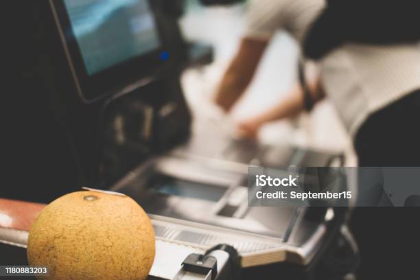 Selfcheckout Counter In A Supermarket Modern Technology In Trade Electronic Cashier Stock Photo - Download Image Now