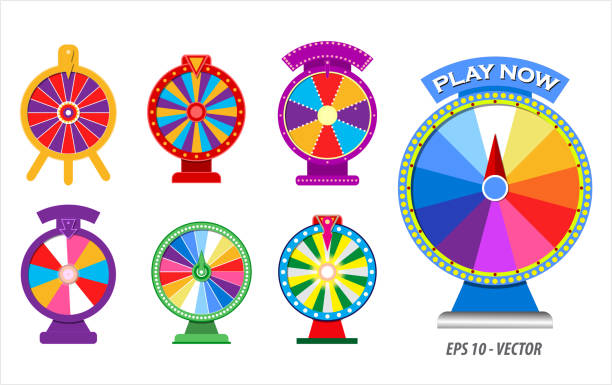 illustrazioni stock, clip art, cartoni animati e icone di tendenza di set di ruote rotanti o fortuna roulette in concetto di icona piatta. - roulette roulette wheel gambling spinning