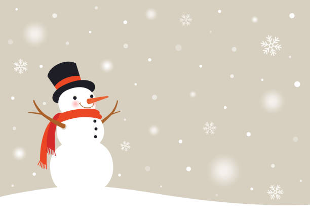 illustrazioni stock, clip art, cartoni animati e icone di tendenza di pupazzo di neve con fiocchi di neve. sfondo della giornata nevosa invernale - inverno illustrazioni