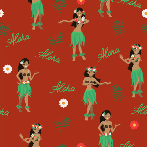 하와이 여자와 원활한 패턴. 벡터 그래픽. - garland hawaii islands hawaiian culture party stock illustrations