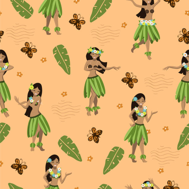 하와이 여자와 원활한 패턴. 벡터 그래픽. - garland hawaii islands hawaiian culture party stock illustrations