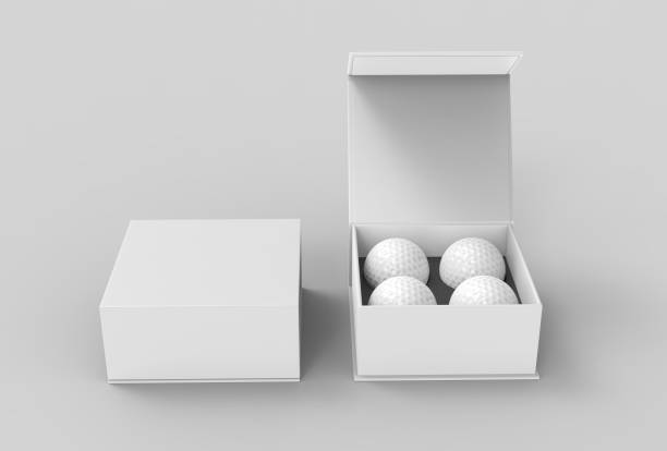istock Golf balls gift paper box for promotional branding. 3d render illustration. 1180894532