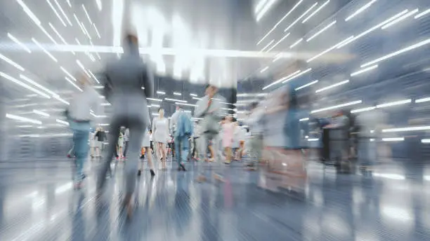 Motion blur of modern commuters in the city. This is entirely 3D generated image.