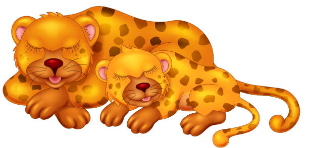 兩個橙色豹睡眠卡通 - leopard 2 幅插畫檔、美工圖案、卡通及圖標