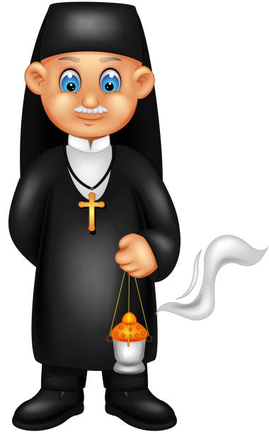 istock Old Women Nun In Black Suit Cartoon 1180901347