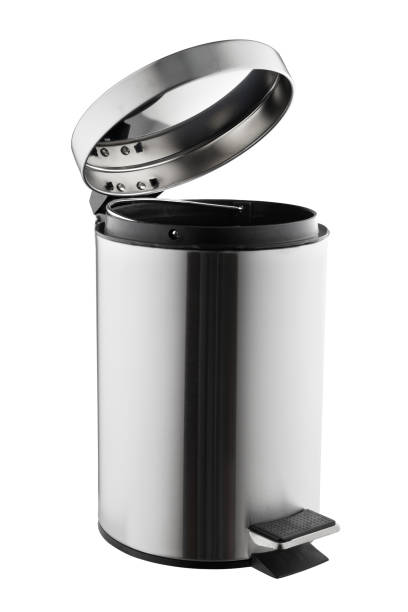 Metal trash can isolated on white background
