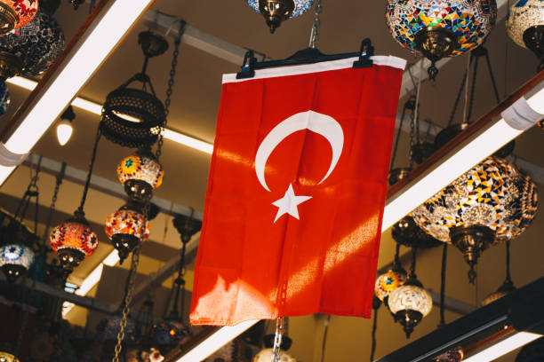 istock Turkish national flag with white star and moon in view 1180904003