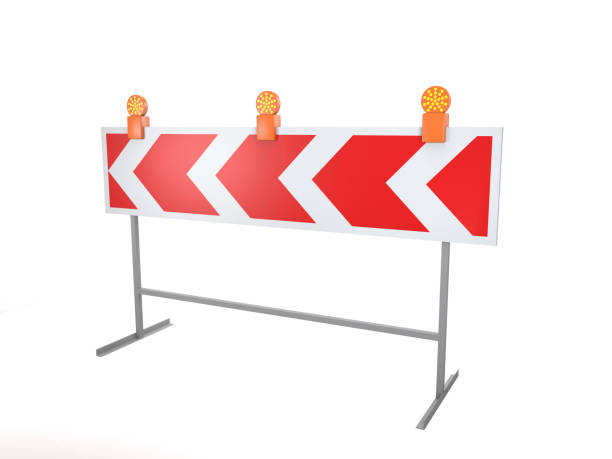 istock Bypass barrier with red warning lamps (3d illustration). 1180904321