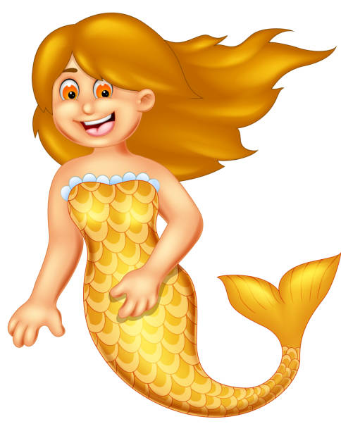 Funny Girl In Yellow Mermaid Costume Cartoon Funny Girl In Yellow Mermaid Costume Cartoon for your design mermaid dress stock illustrations