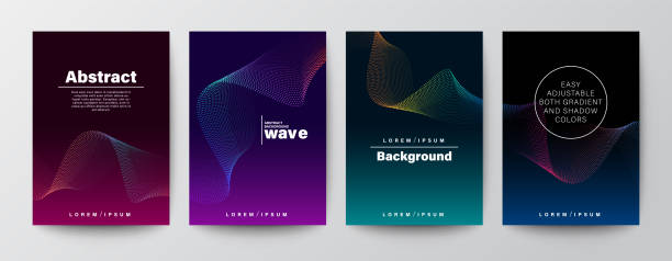 Set of abstract gradient colorful wave shape on dark background for Brochure, Flyer, Poster, leaflet, Annual report, Book cover, Banner. Minimal Graphic Design Layout template, A4 size Set of abstract gradient colorful wave shape on dark background for Brochure, Flyer, Poster, leaflet, Annual report, Book cover, Banner. Minimal Graphic Design Layout template, A4 size music loop stock illustrations