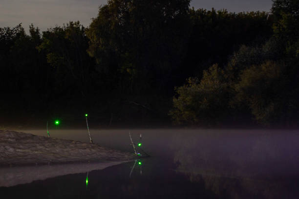 istock sanctifying fishing rods at night, the front and back background is blurred with bokeh effect 1180910321