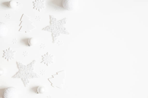 istock Christmas composition. Frame made of white decorations on white background. Christmas, winter, new year concept. Flat lay, top view, copy space 1180911282