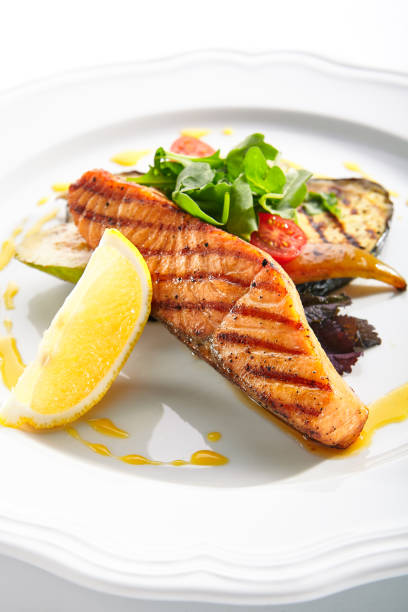 istock Grilled Salmon Steak or Red Fish Fillet Bbq Isolated on White 1180912428