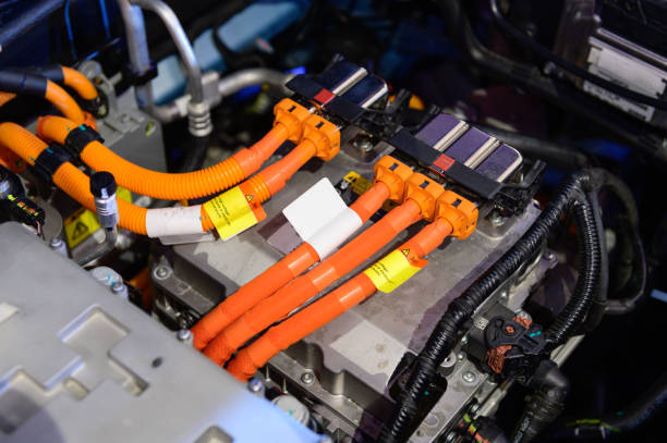 istock Close up of cable in electric car engine 1180913395