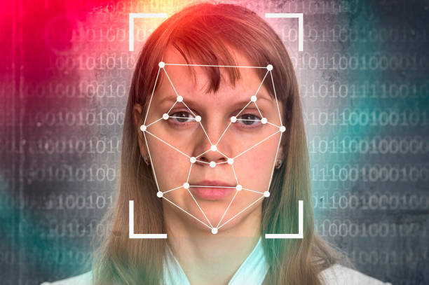 istock Woman face recognition - biometric verification concept 1180918346
