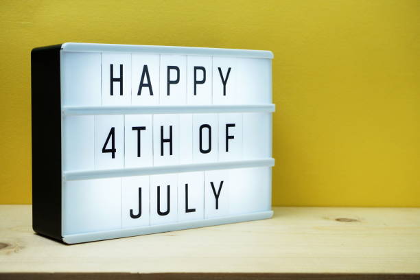 istock Happy 4th of July light box with space copy on yellow background 1180919235