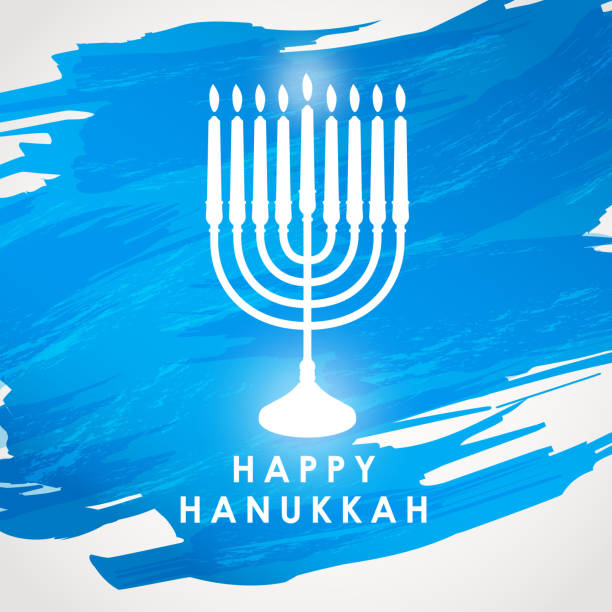 Hanukkah Menorah Candles Celebrate the Jewish holiday Hanukkah with Menorah candles lighting on the blue paint brush background temple decor stock illustrations