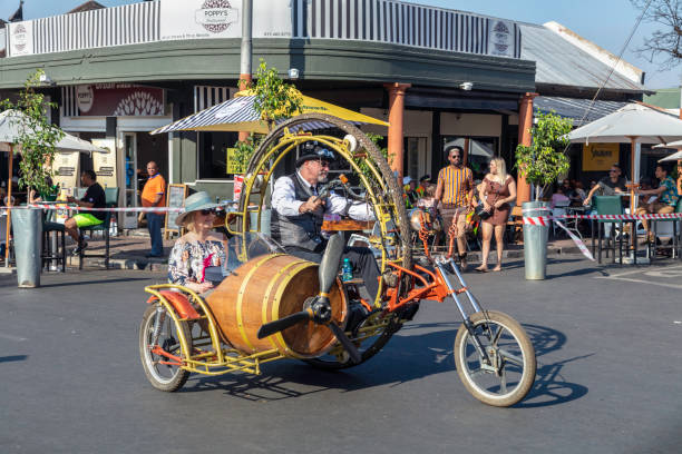 Sidecar motorcycle design riding at Streetopia in Melville, Streetopia is an annual event in Johannesburg where artists and the community come together to enjoy, dance and have fun celebrating all cultures, held in the suburb of Melville.