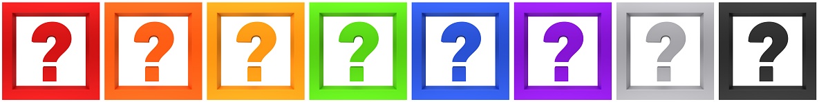 question mark 3d interrogation point sign symbol asking queries icon set red orange yellow gold green blue purple silver gray black multi colored cut out on white background