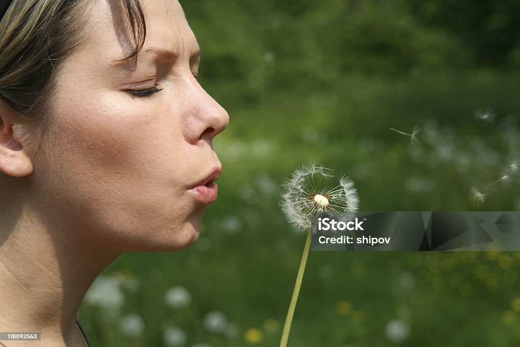 Donna e Dente di leone - Foto stock royalty-free di Accoppiamento