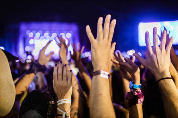 levez les mains pour ce festival de musique ! - music festival popular music concert music crowd photos et images de collection