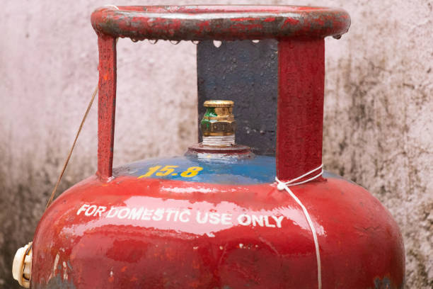 Domestic LPG Cylinder close-up  with open cap.