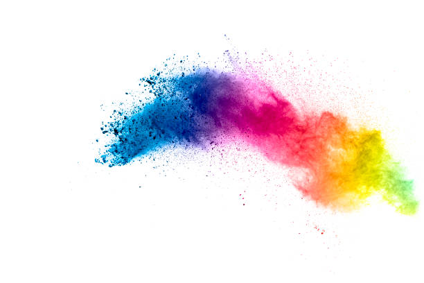 istock Colorful powder explosion on white background. Abstract pastel color dust particles splash. 1180931962