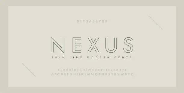 Vector illustration of Minimal modern fonts and numbers. Abstract thin line font alphabet. Typography typeface uppercase lowercase and number. vector illustration